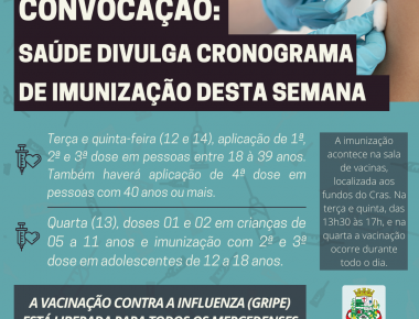 Covid: imunização desta semana contempla 1ª, 2ª, 3ª e 4ª dose